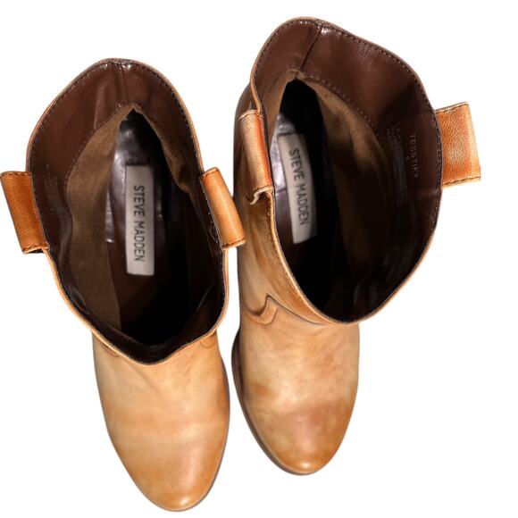 Steve Madden Tesstify Boots Sz 8 Western Leather Cowboy Booties Brown - Picture 11 of 12